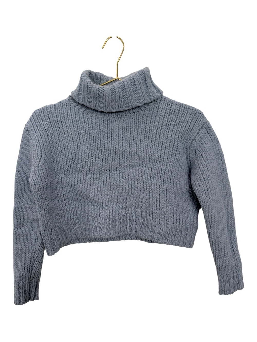 Crew Chunky Knit Cropped Turtleneck Sweater Alpaca Wool Blend Light Blue Size XS
